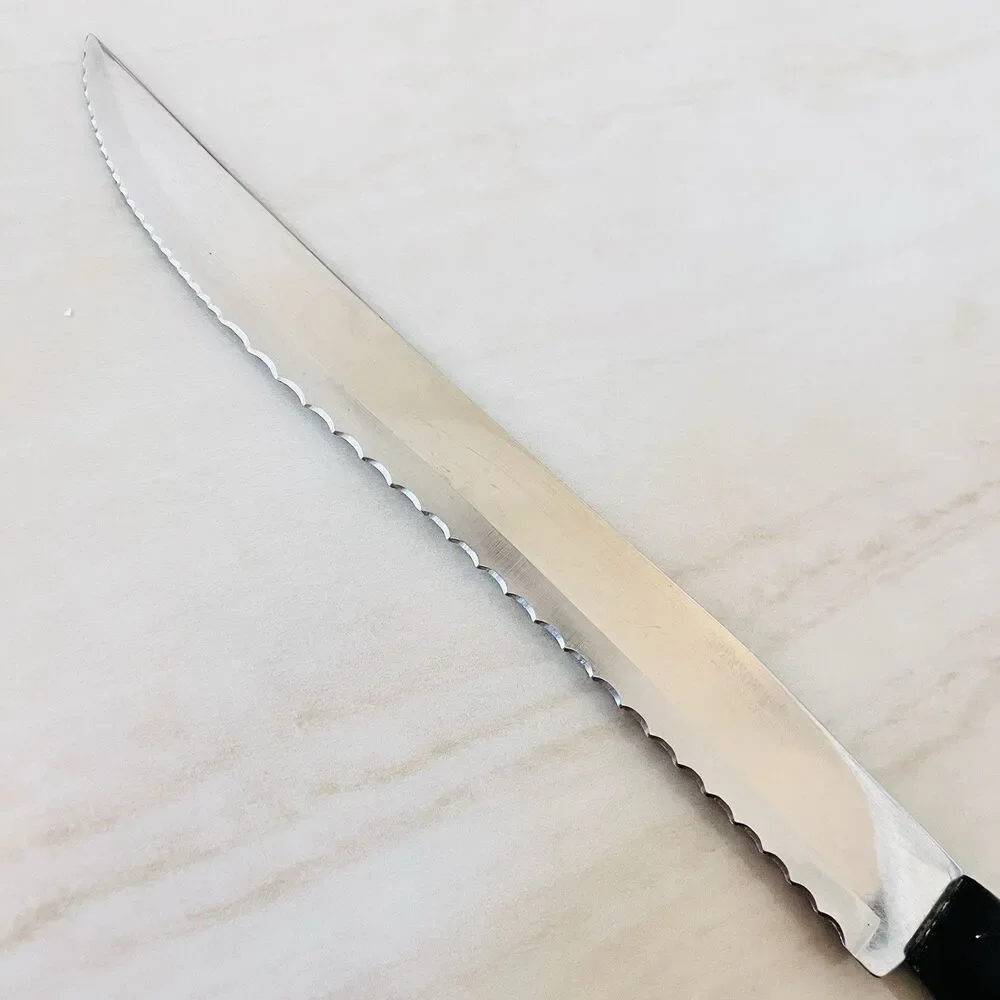 2 Vintage Robinson Knife USA Serrated Bread Knife Slicing/Carving Black Handle